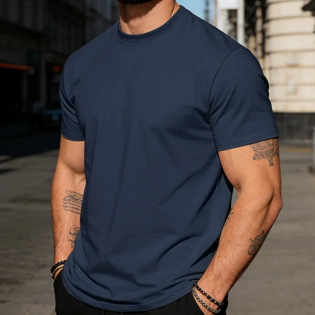Fashion Simple Style Men's Solid Color Crew Neck T-Shirt Summer Casual Short Sleeve Basic Tee Slim Fit Daily Wear Plain Tops