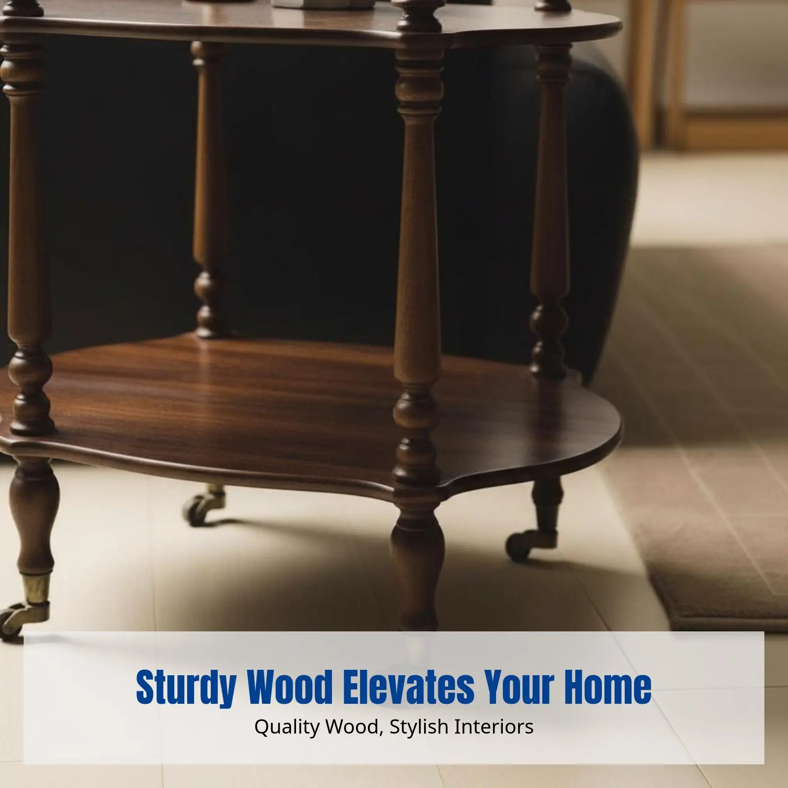 Hardwood Side Table, French Vintage End Table, Mobile Storage Rack, Minimalist Home Design view 3