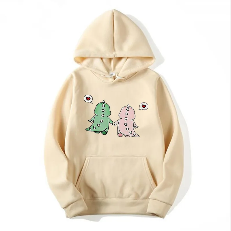 Dinosaur Couple Graphic Print Hooded Men Women Oversized Hoodies Four Seasons Sweatshirt Preppy Style Unisex Trendy Pullover