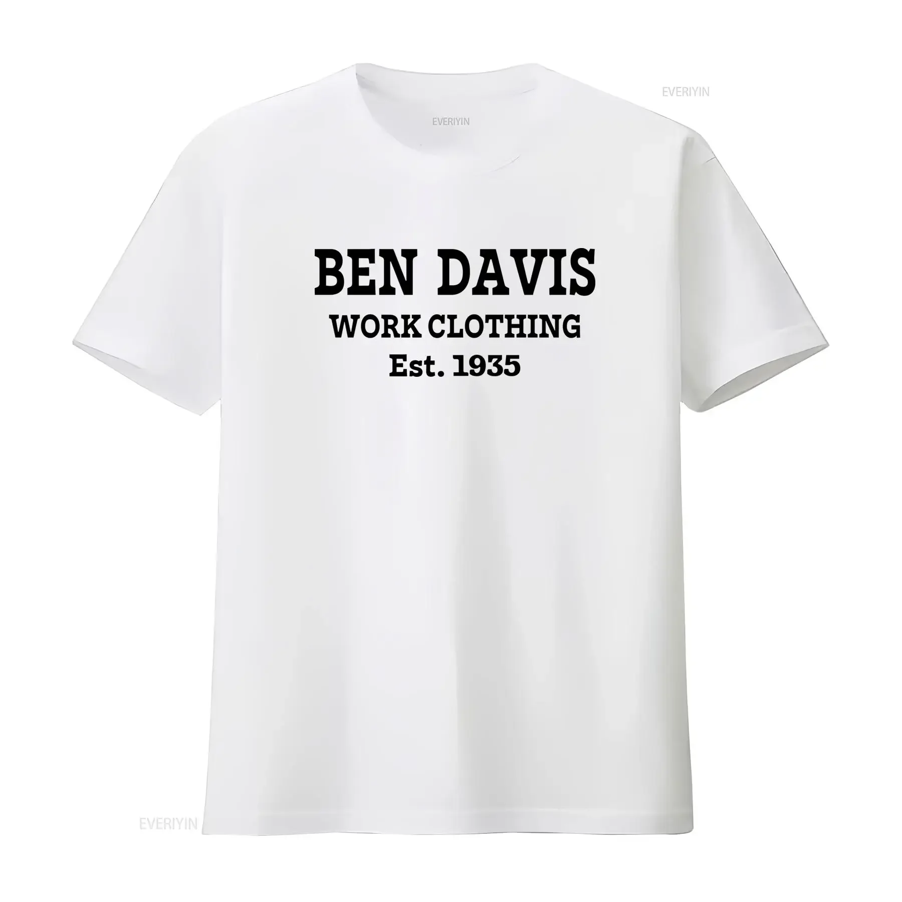 Camiseta Masculina Clássica de Algodão Ben Davis Work Clothing Est 1935 com Logo, Branca, Tamanho Pequeno, Vintage, Lavada, Ligeiramente Elástica, Casual