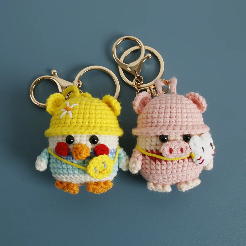 Mini Cartoon Animal Doll Crochet Keychain Handmaking Knitted Small Bear Keyrings Knitting Cute Rabbit Custom Keychain Wholesale