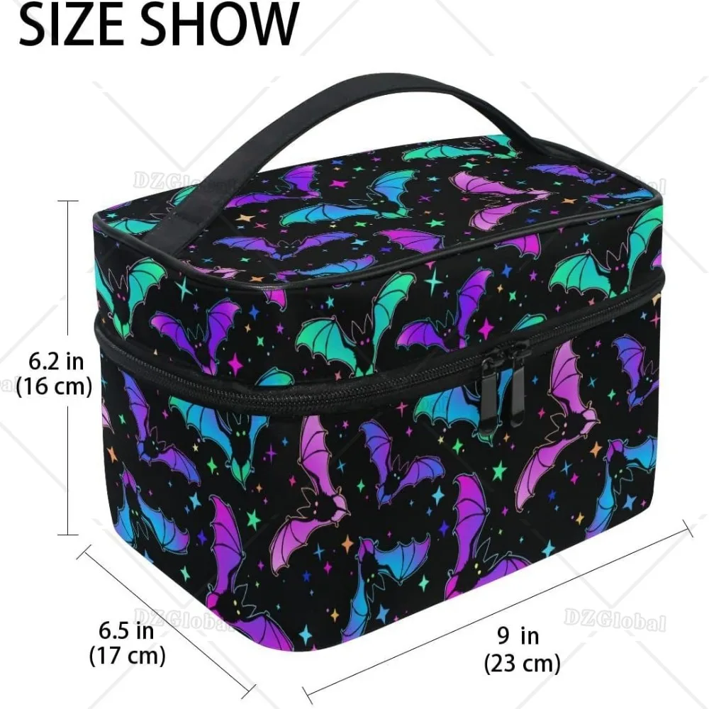 Goth Makeup Bag Gothic Bats Halloween Luminous Makeup Organizer Bags Toiletry Bag Box Travel Cosmetic Bags for Women Girls