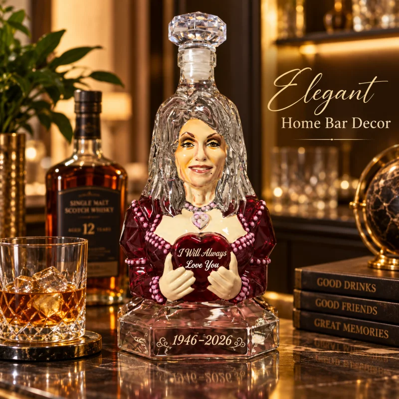Dolly Parton Commemorative Glass Decanter Hand Painted Art Liquor Bottle Collectible Gift Home Bar Display Decor
