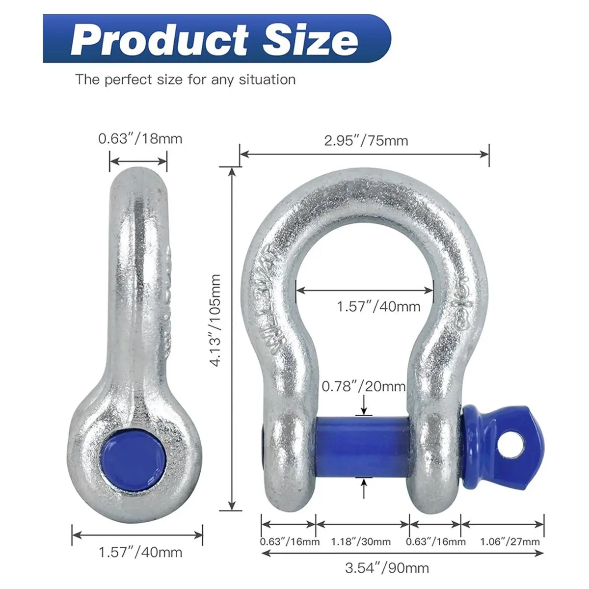 gonging 3PCS American-Style Shackle Set with Pins, Tensile Strength Up to 7165 Lbs, Suitable for Winches, Trucks, Etc.