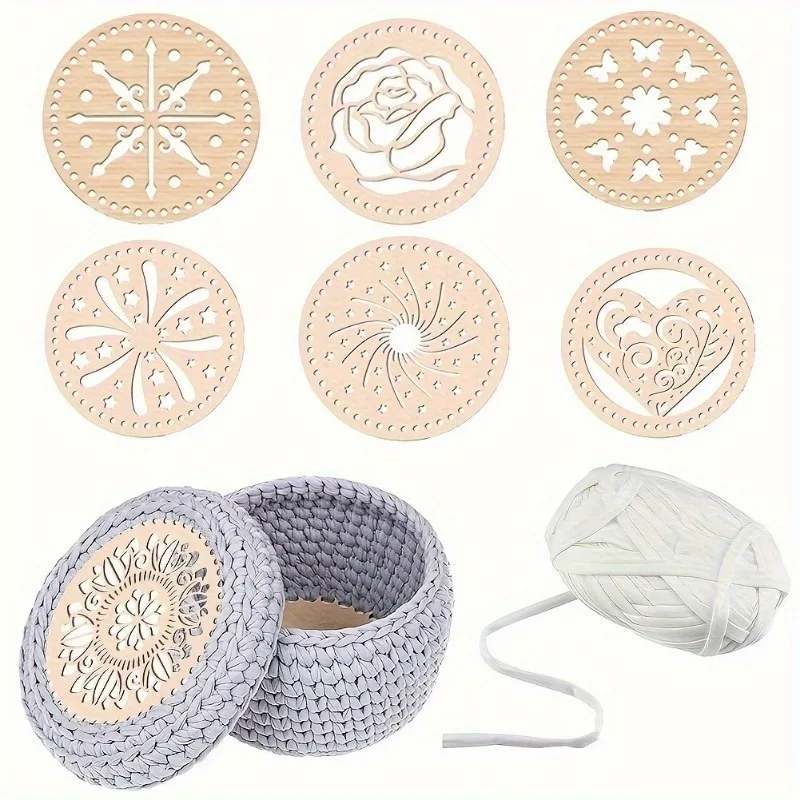 

2pcs Natural Wood Basket Bottom Circle Blank Hollow Crochet Basket Wood Base DIY Crochet Bag Bottom Molding Process