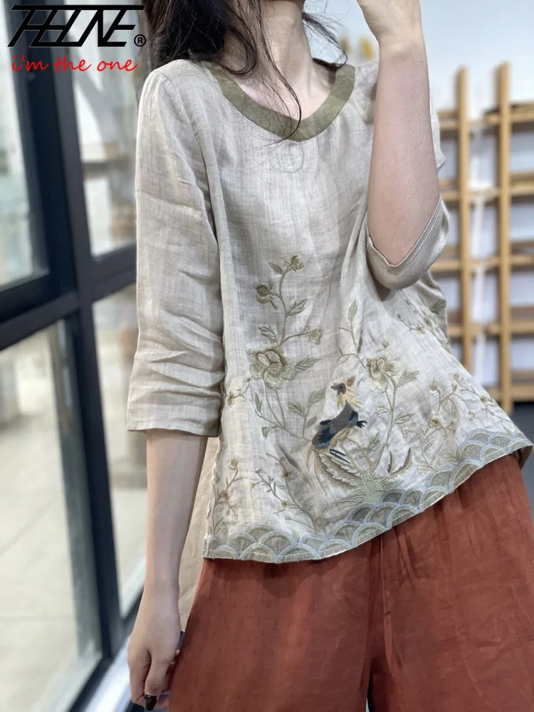 THHONE Summer Fashion Woman Tees 2025 Floral O-Neck T Shirt Tops Casual Vintage Patchwork Loose Embroidery Camisetas Top Mujer