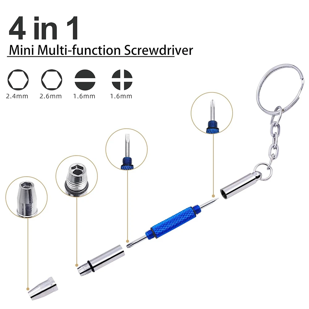4Pcs Mini Eyeglass Screwdriver 4 in 1 Precision Screwdriver Kit Eyeglass Repair Set for Sunglass Watch Toy Repair with Keychain