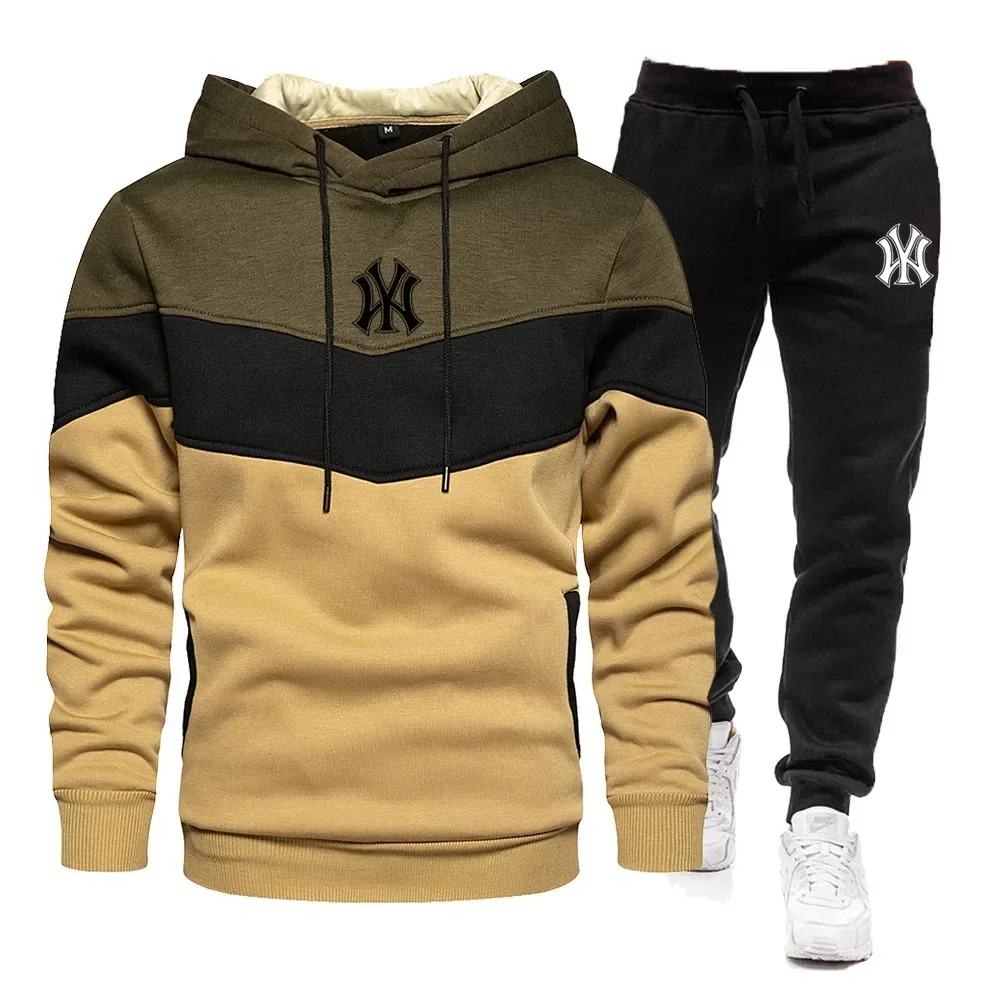 2025 Autumn/Winter Men's long-sleeved hoodie, pullover and jogging pants 2-piece outdoor high-quality casual fitness set