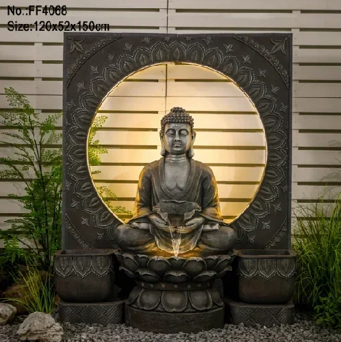 BJ-12   high-end rockery flowing water fountain Zen Buddha statue entrance water curtain ornament decorative landscaping