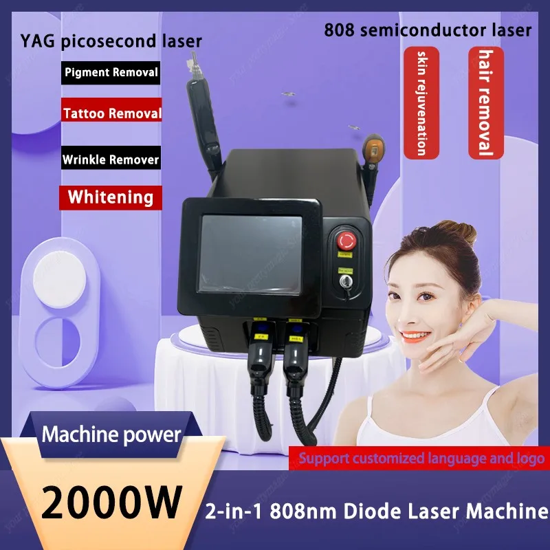 

2 in 1 Super Effective Ice Cool Diode Laser 2000W Painless Hair Removal Picosecond Laser Tattoo Pigmentation Removal Machine