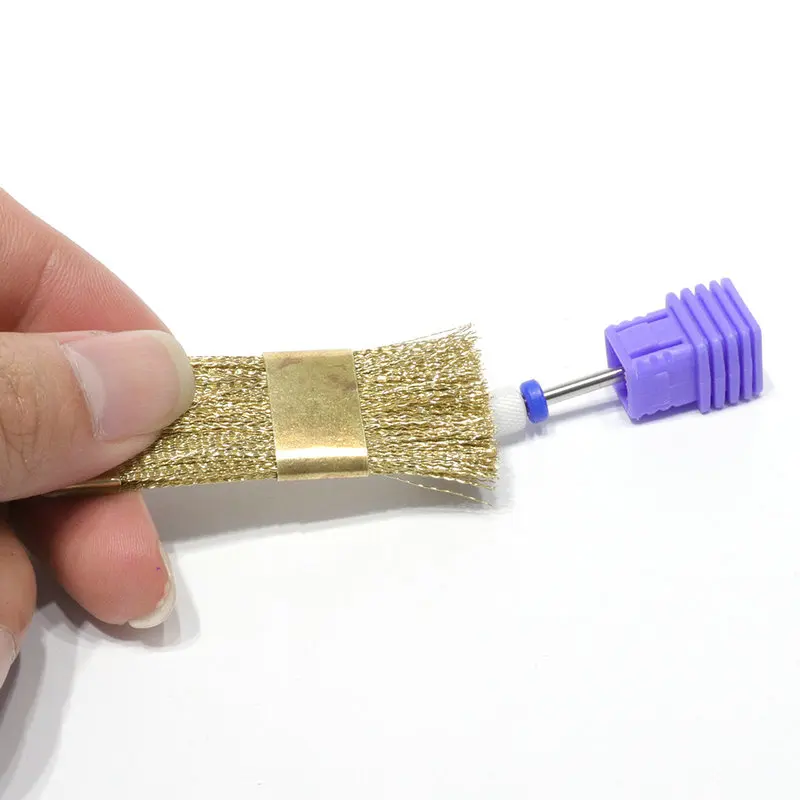 1pc Nail Drill Bit Cleaning Brush Golden Color Portable For Electric Manicure Drills Copper Wire Drill Brusher Cleaner