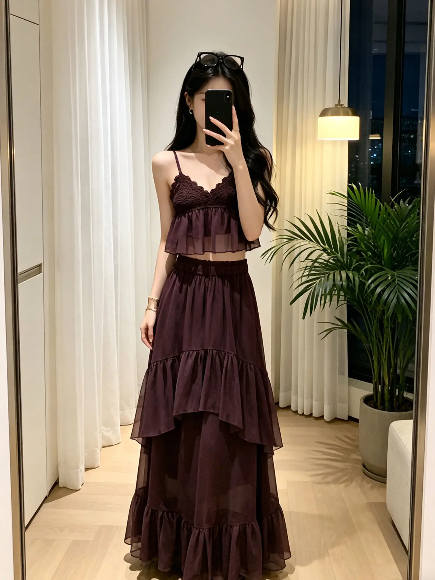 

Elegant Purple Knitted Set for Women with Halter Top And Midi Skirt Splice Design Fashionable And Stylish Two-Piece Suit