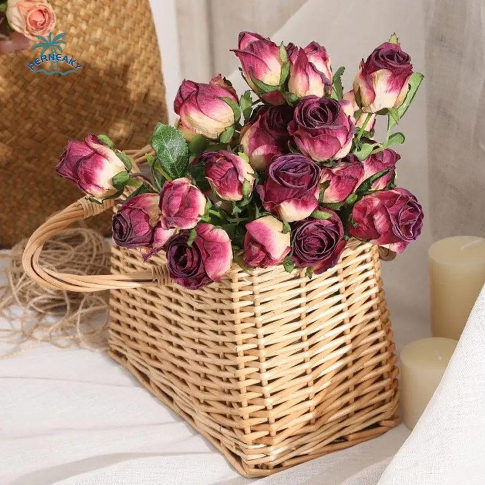 

Real Touch 7 Heads Artificial Rose Flowers Retro Burnt Edge Simulation Rose DIY Bouquet Flower Premium Oxidation Resistance