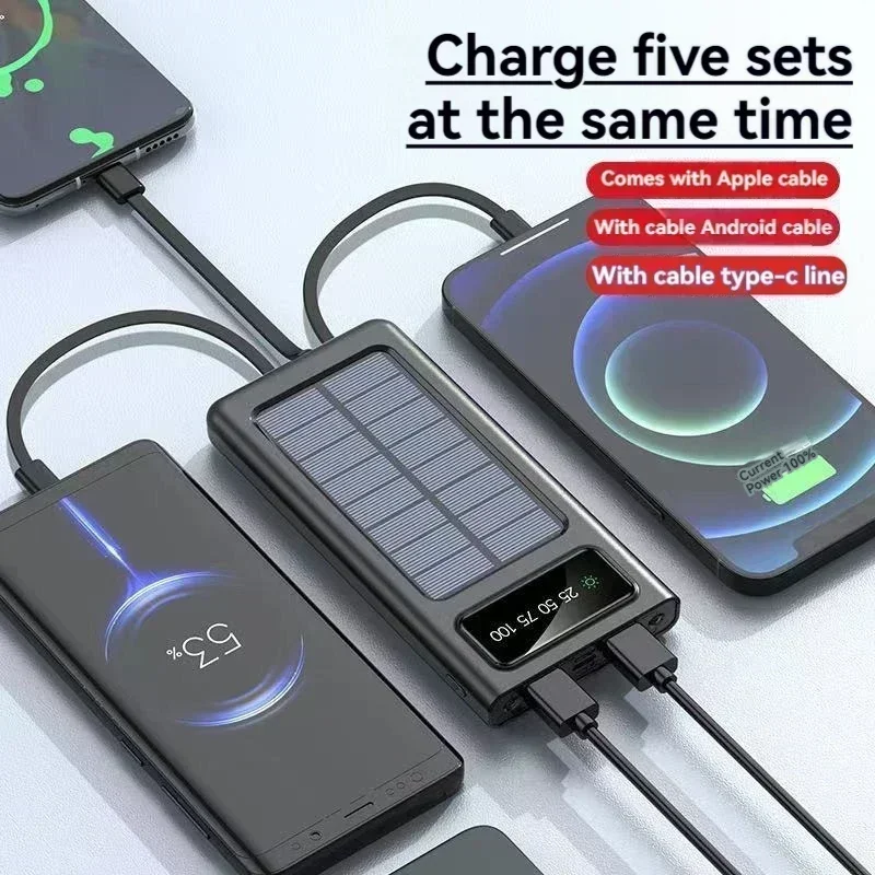 Solar fast charging with built-in power bank, large capacity 30000 mAh, universal portable power bank for mobile phones