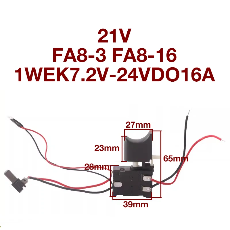 Cordless Drill 21V Switch Replacement Parts for Worx FA8-3 FA8-16 1WEK7.2V-24VDO16A Cordless Drill Switch