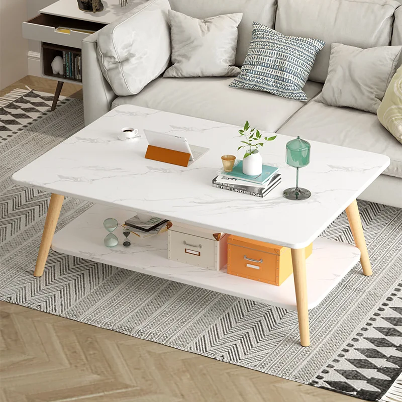 Wooden 2layer Coffee Table Nordic Small-Sized Table Living Room Modern and Simple Household Bedroom Side Table Furniture