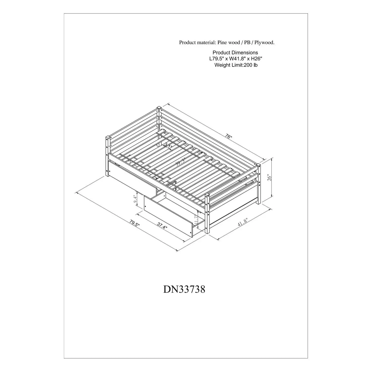 Daybed with Storage Drawers - White - New SKU W504P148589