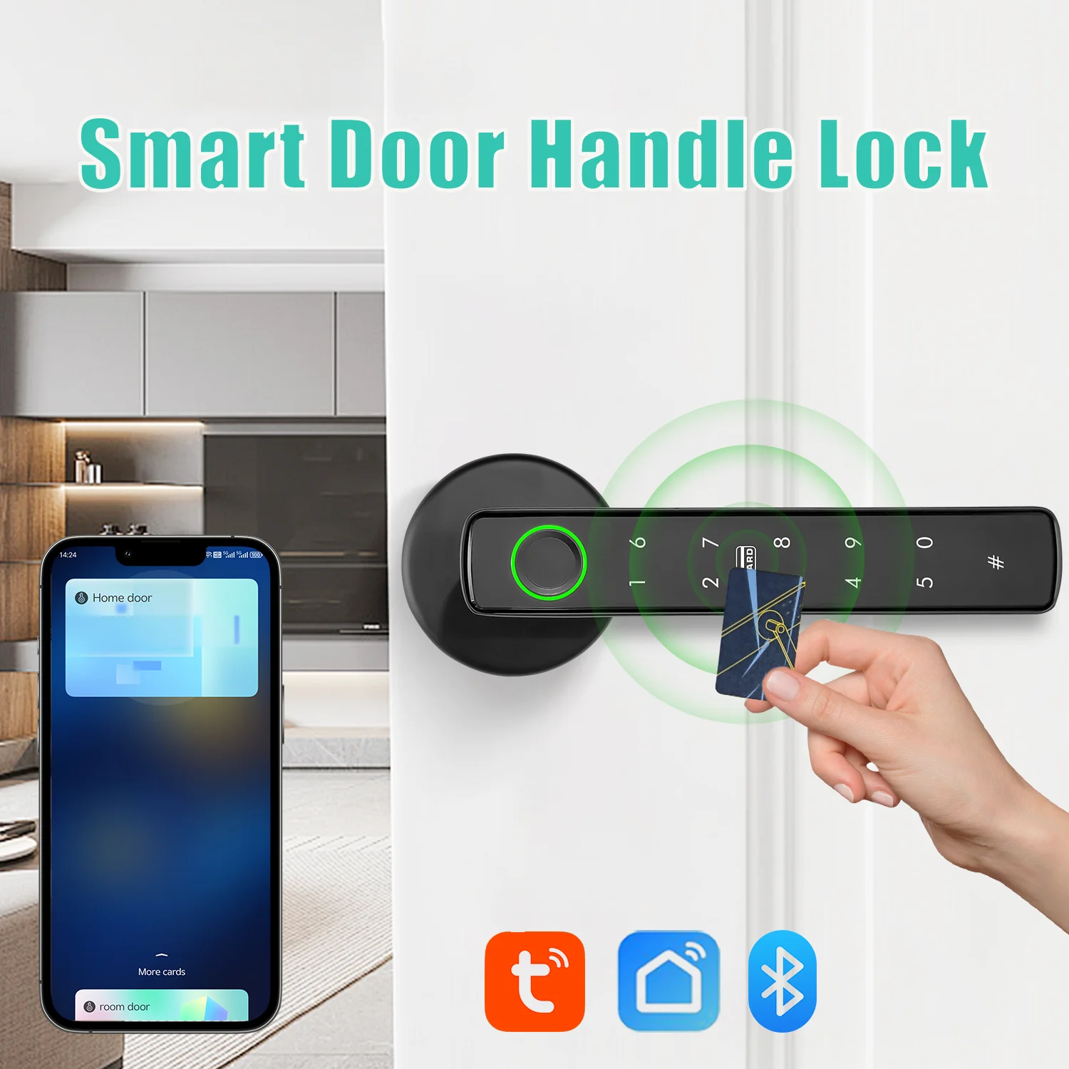 قفل مقبض الباب الإلكتروني، أجهزة تويا، التعرف على بصمات الأصابع، قفل الباب، تطبيق الحياة الذكية، نظام قفل الباب الذكي