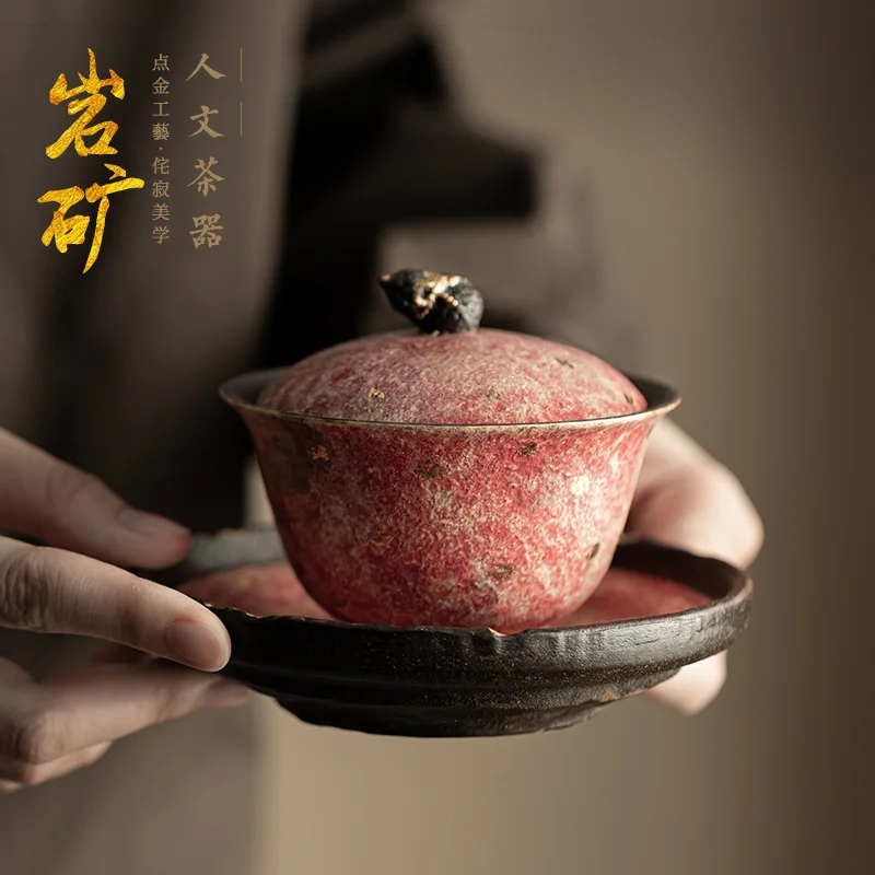 Yanmin Cai Tao Fulu Sancai Gaiwan Chinese Retro Ceramic Anti Scald Brewing Offering Bowl Kung Fu Tea Set Gift Box