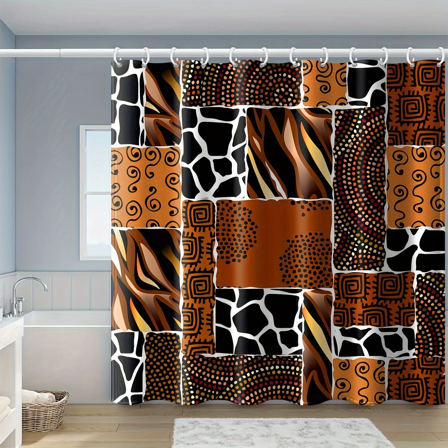 モダンなミニマリストチェック柄シャワーカーテン、洗濯可能、防汚、シャワーヘッド防水、ポリエステル製バスカーテン