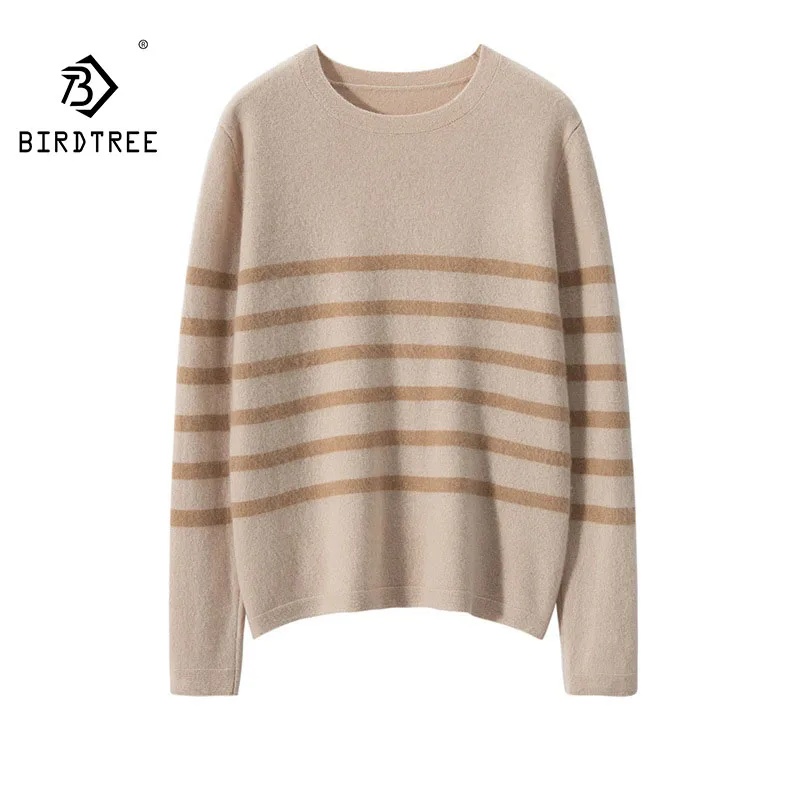 

Birdtree, 35% Cashmere 65% Wool Sweater, Women's Round Neck Casual Fashion Knitted Sweater, 2024 Autumn and Winter New T48010KS