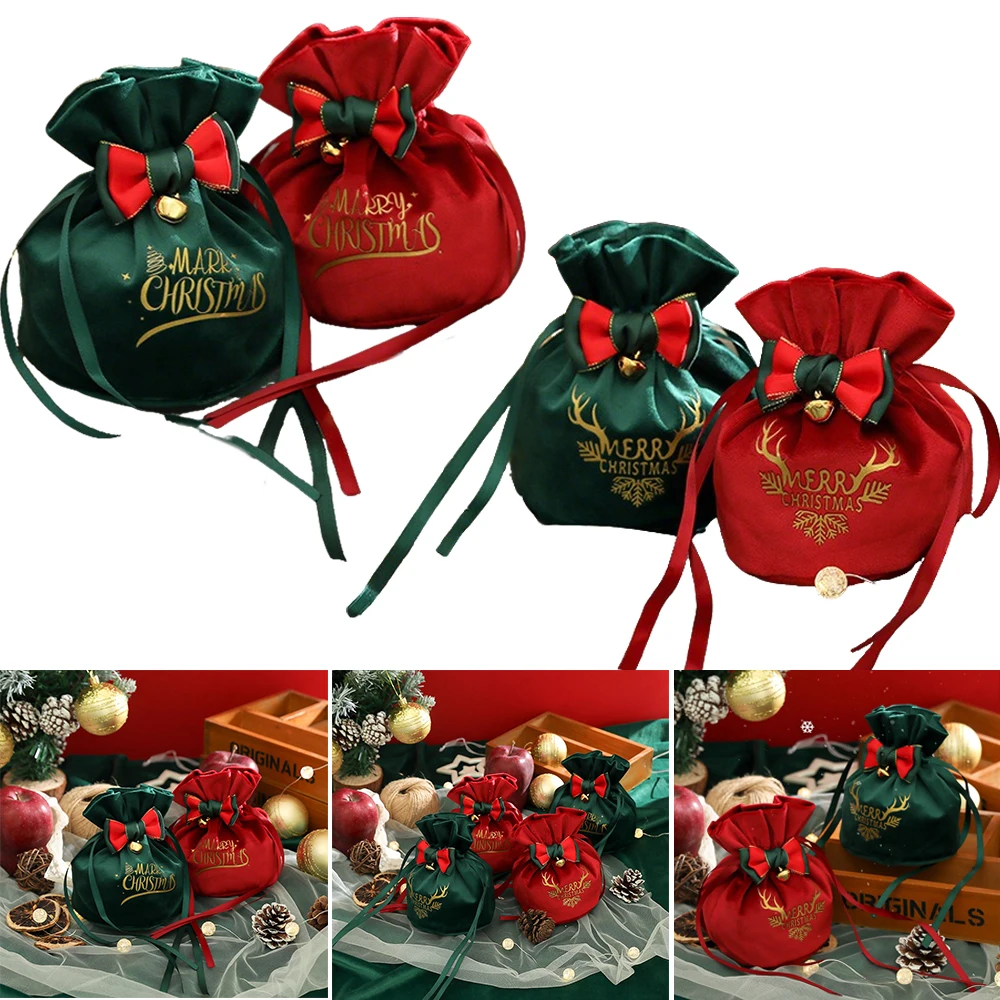 

1/5/10pcs Vintage Christmas Apple Bags Candy Gift Bags Bow Packing Storage Pouches Wedding Drawstring Gift Bags Décoration Noel