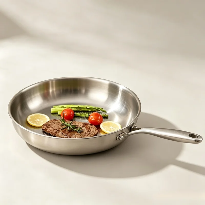 Titanium Stainless Steel Uncoated Frying Pan, Steak Egg Skillet Home Cookware for Induction & Gas Stove