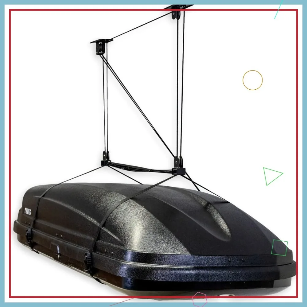 

Heavy-Duty Garage Hoist Lift – 150 lbs Capacity, Fits 8-10 ft Ceilings, Cargo Box Pulley System