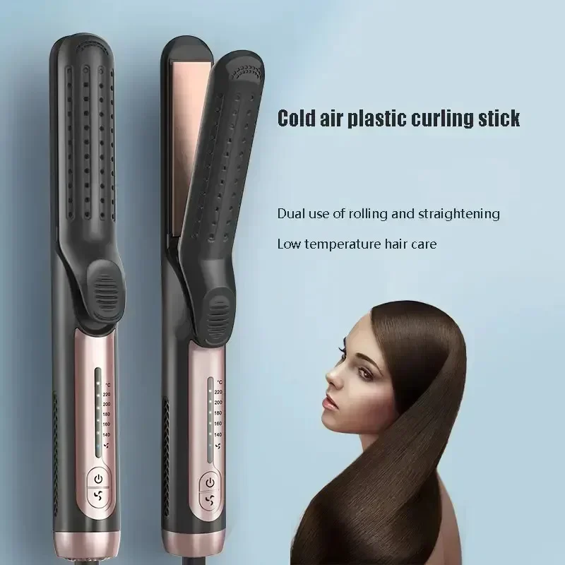 

2 In 1 Hair Curling Iron With Cooling Air Hair Straightener Curler 220°C Dual Voltage Ceramic Glazed Plate Flat Irons