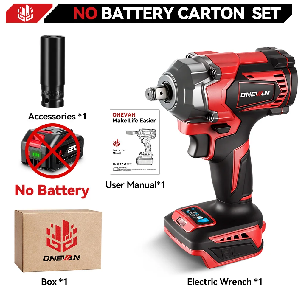 ONEVAN 1200N.M Borstelloze 1/2 inch Elektrische Slagmoersleutel 3 Functie Accuboormachine Schroevendraaier Gereedschap Voor Makita 18 V Batterij Pin