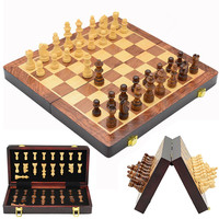 Wooden Chess Set Folding Chess Box With 34 Chess Pieces Interior For Storage Portable Travel Board Game Set For Kid