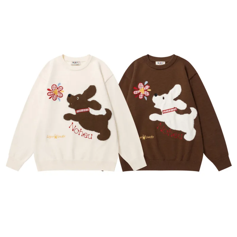 Männer und Frauen 2025, Herbstmode, vielseitiger Strickpullover, amerikanischer Spaß, mit Buchstaben bestickt, Rundhalsausschnitt, lockerer Pullover