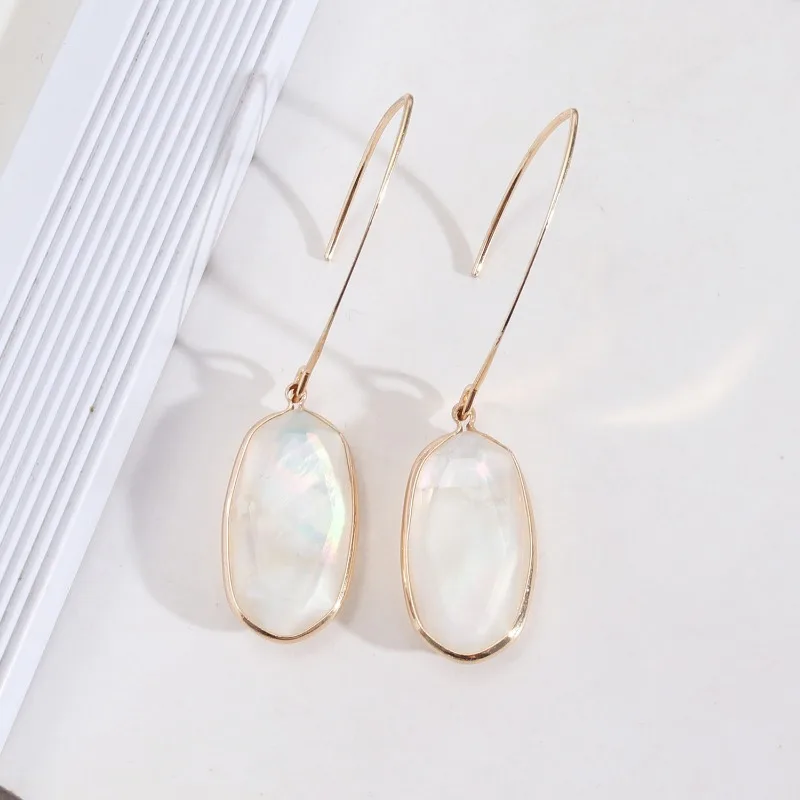 New Gold Color Border Oval Abalone Shell White Pearls Hoop Drop Earrings New Design Trendy Sparkly Party Jewelry for Women Gifts