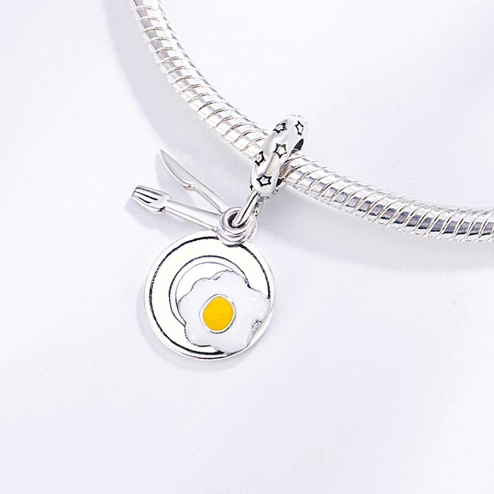 Pan Charms Original Knife Fork Fried Egg Dangle Charm Bracelet Pendant Jewelry