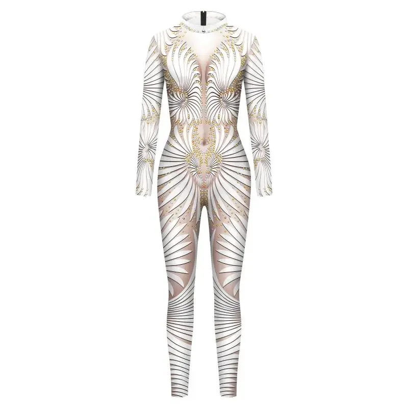 Teanoon lantejoulas padrão traje feminino sexy zentai bodysuit cosplay macacão férias carnaval festa roupas terno elástico