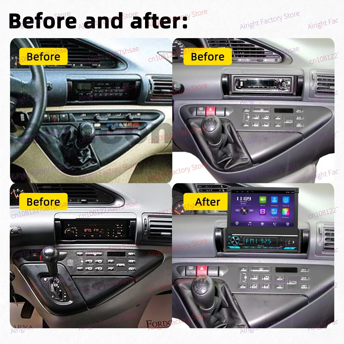 Carplay Android Auto 7 "schermo retrattile Android Car Multimedia 1Din Radio per Peugeot 806 1994-2002 Stereo Head Unit GPS WIFI