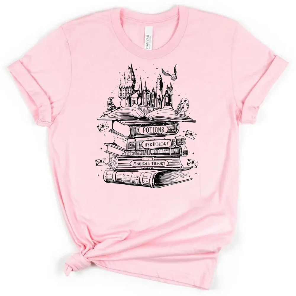 Magiczny zamek koszulka z nadrukiem T-shirty krótka brązowa T-shirty damskie Nerd T Shirt prezent dla czytelników Blusas Mujer De Moda