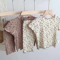 Summer Fashion New Short Sleeve Round Neck Flower Printed T-shirt Top+Pants 2 Piece Set Kids Casual Home Clothes