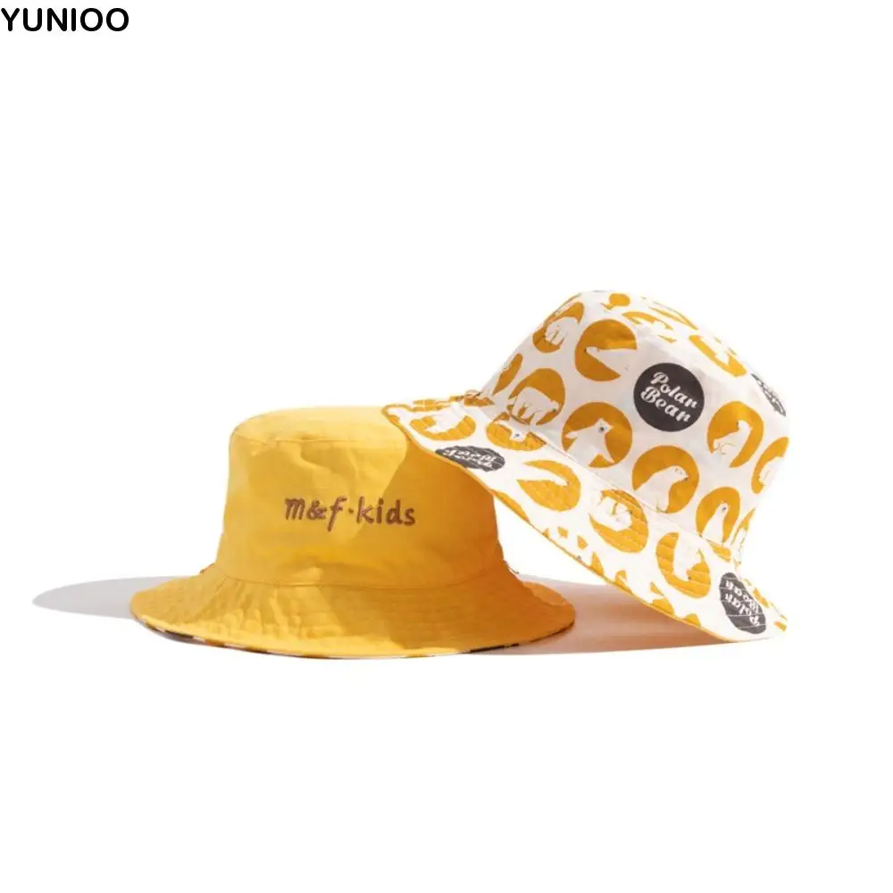

Korean Style Double Sided Kid Sunhat Breathable Cotton Baby Shading Hat Letter Embroidery Anti-UV Children's Fisherman Hat Boy