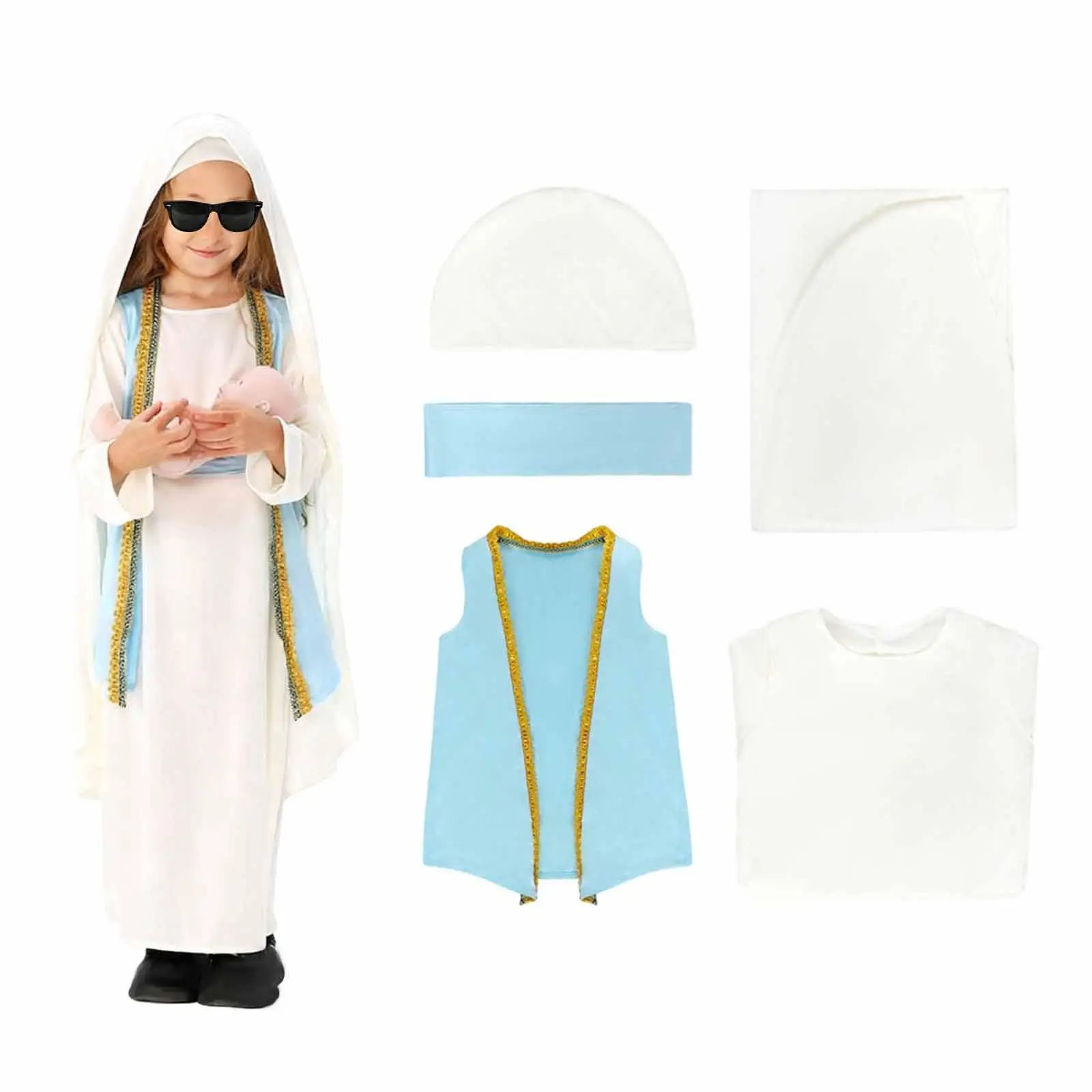 أزياء مريم العذراء للأطفال مجموعة أزياء الكتاب المقدس الدعائم زي المهد للأداء