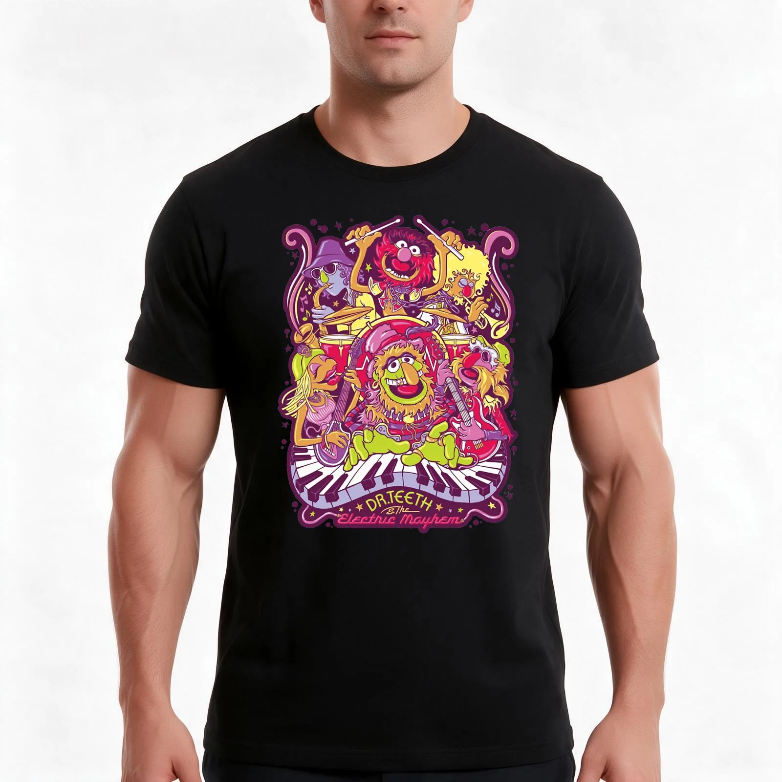 Muppets Animal Dr Teeth and The Electric Mayhem T-Shirt, Summer Casual Cotton Tee, Oversized Streetwear Tops, Unisex Men Women