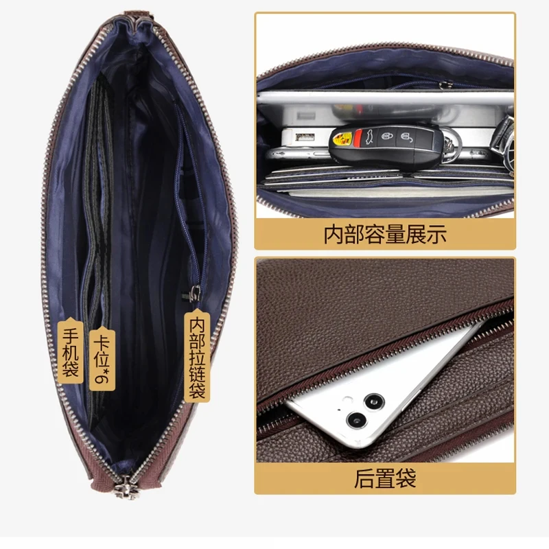 zipper 6-card coin wallet mobile phone bag Wrist Bag pochette uomo clutch 0A Men's genuine leather clutch bag Cowhide handbag lo