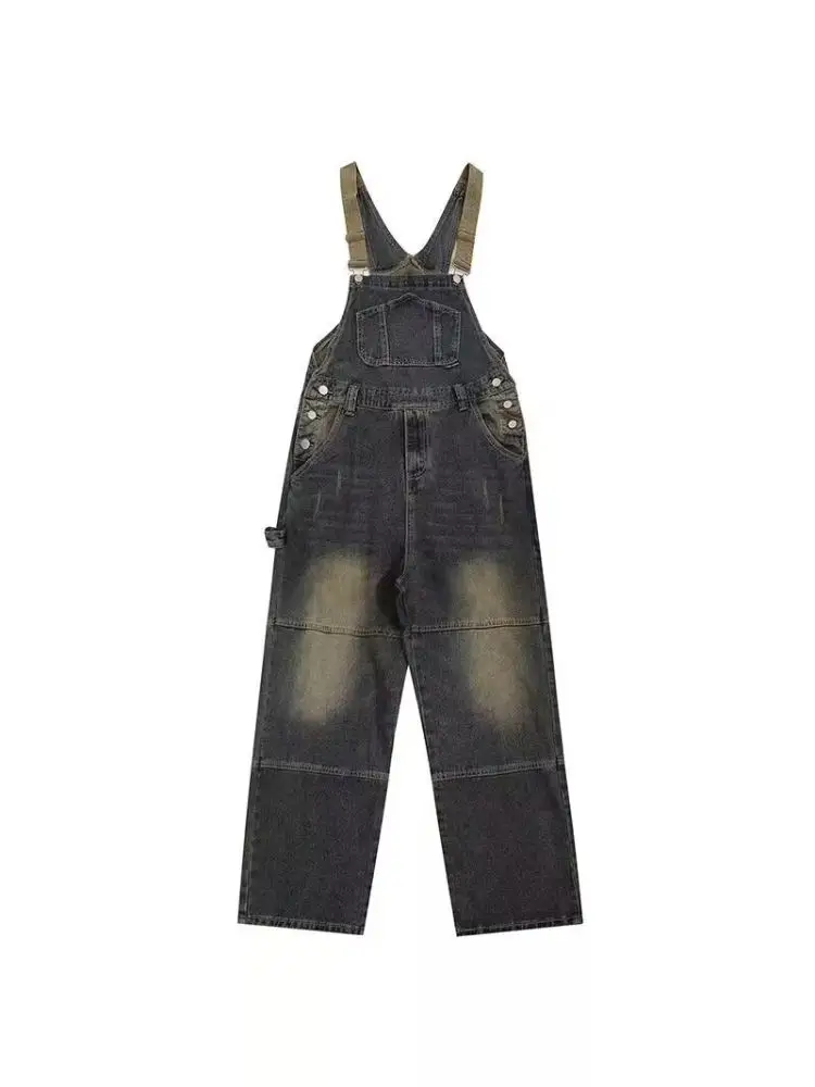 アメリカン スレ メンズ デニム オーバーオール ストレートレッグ ワークウェア カジュアル ワイドレッグ パンツ ミッドウエスト ロングパンツ 夏シーズン