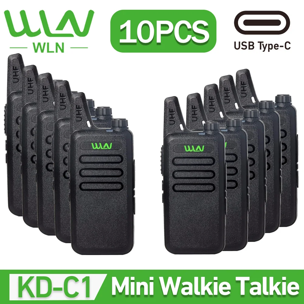 10 Stuks Wln KD-C1 Mini Walkie Talkie Uhf 400-470 Mhz 16 Kanaals Type-C Opladen KD-C1T Mini Handige Draagbare Radio