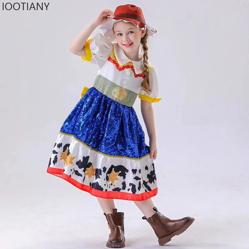 Cosplay2025 새로운 할로윈 역할 놀이 토이 스토리 어린이 스팽글 소녀 귀여운 드레스 공주 드레스 만화 영화 만화 공연 C