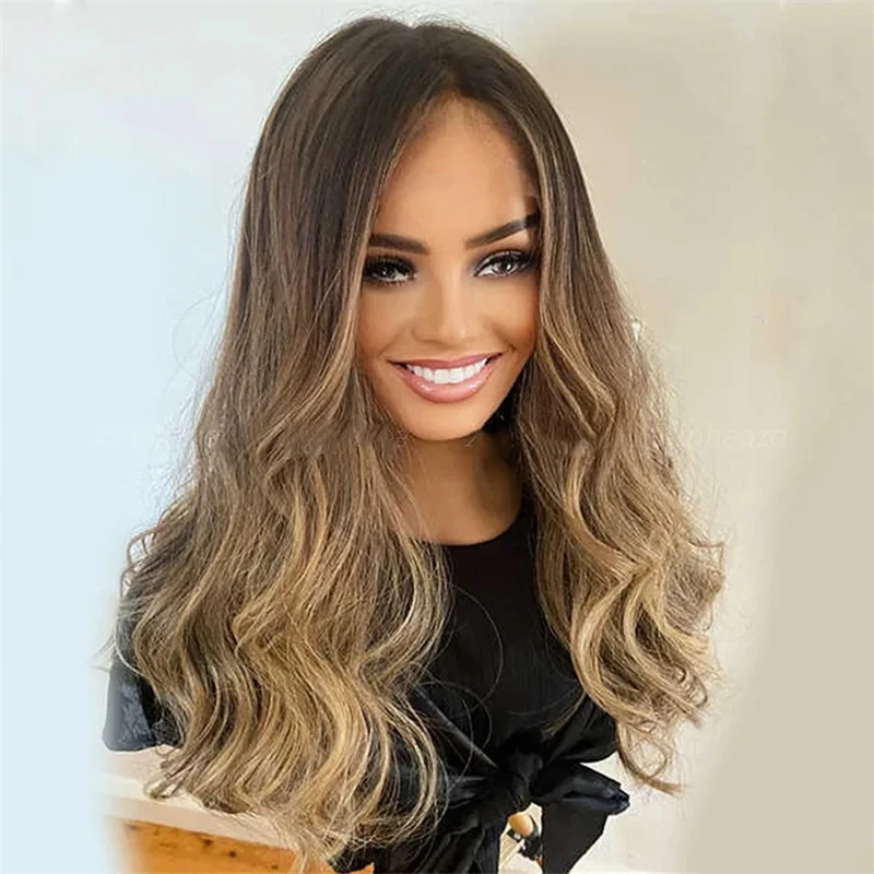 

Ombre Ash Brown Highlight Colored Lace Front Wig Body Wave Transparent Lace Frontal Human Hair Wig 13x4 Brazilian Remy Hair Wigs