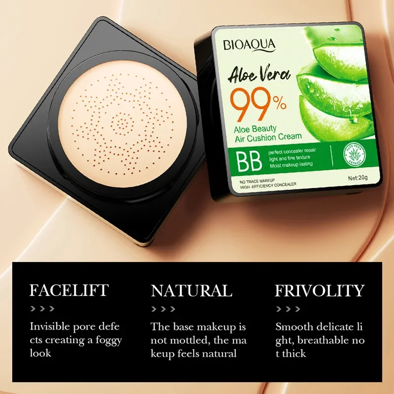 BIOAOUA Aloe Vera Beauty Air Cushion BB Cream Concealer Oil Control Brighten Skin Tone Isolation Foundation Cream Facial Makeup