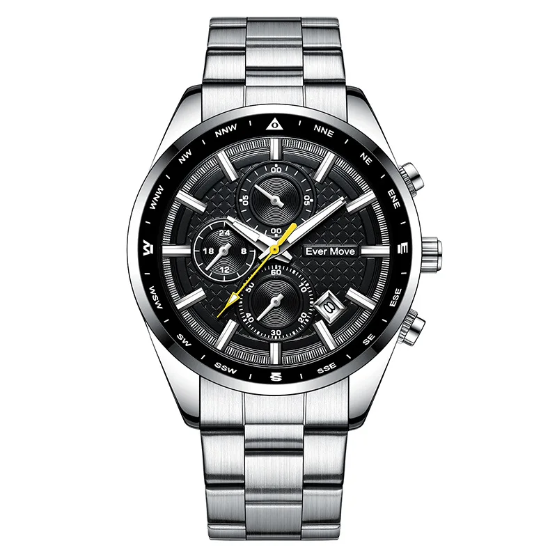 Reloj de cuarzo informal para hombre, cronógrafo deportivo de negocios, de acero inoxidable, con temporizador