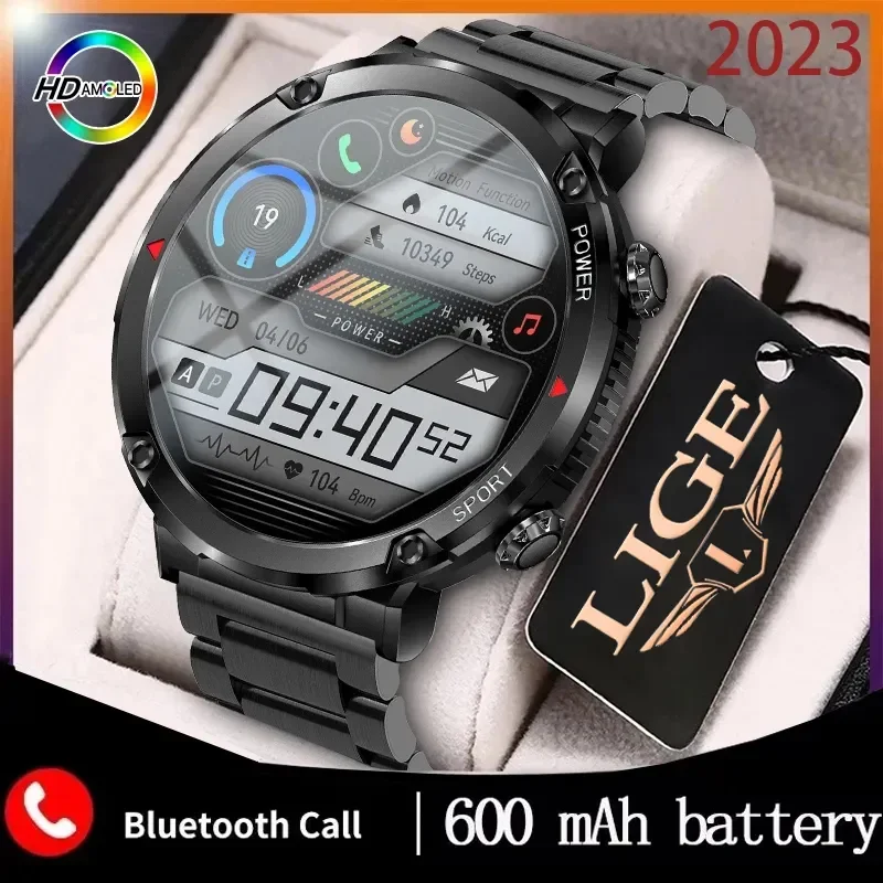 AMOLED HD Screen Men IP68 Waterproof Smartwatch 600 mAh Large Battery Watch For Men Smart Watch Bluetooth Call Sports Bracelet