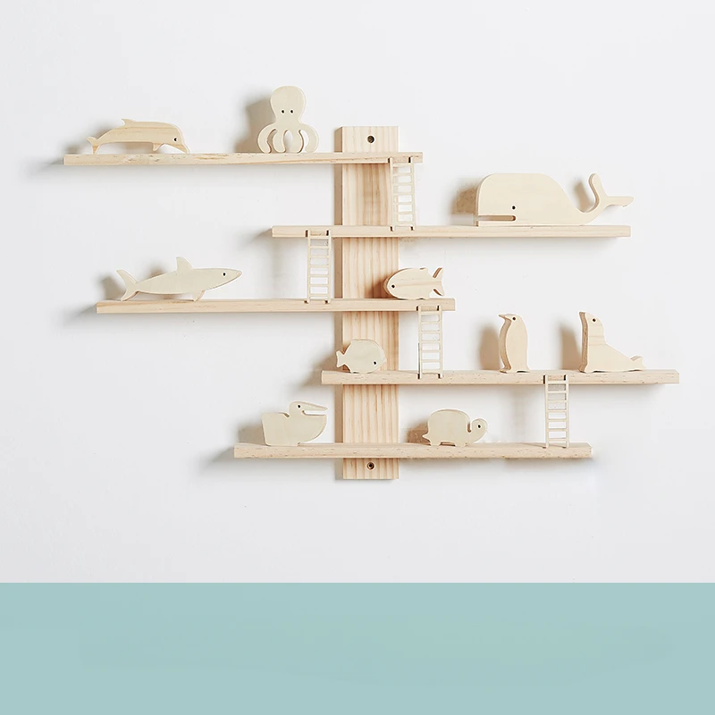 Kids Room Wall Decoration Animal Ornament Rack for The Children\'s Room in The Zoo, Lustige Solid Wood Multi-layer Storage Rack